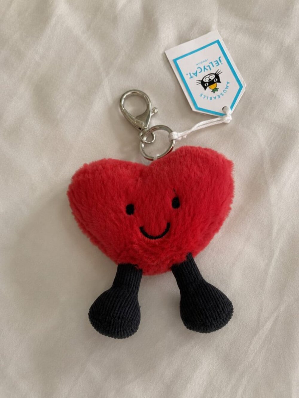 Jellycat Amuseables Heart Bag Charm Red Plush Keychain NWT With Dust Bag